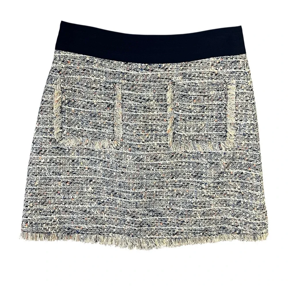 J Crew Mini‎ Skirt Women Size 4 Multicolor Tweed Fringe Hem Classic Preppy Chic